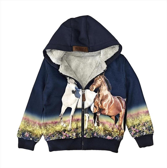 Donkerblauw vest gevoerd met 2 paarden