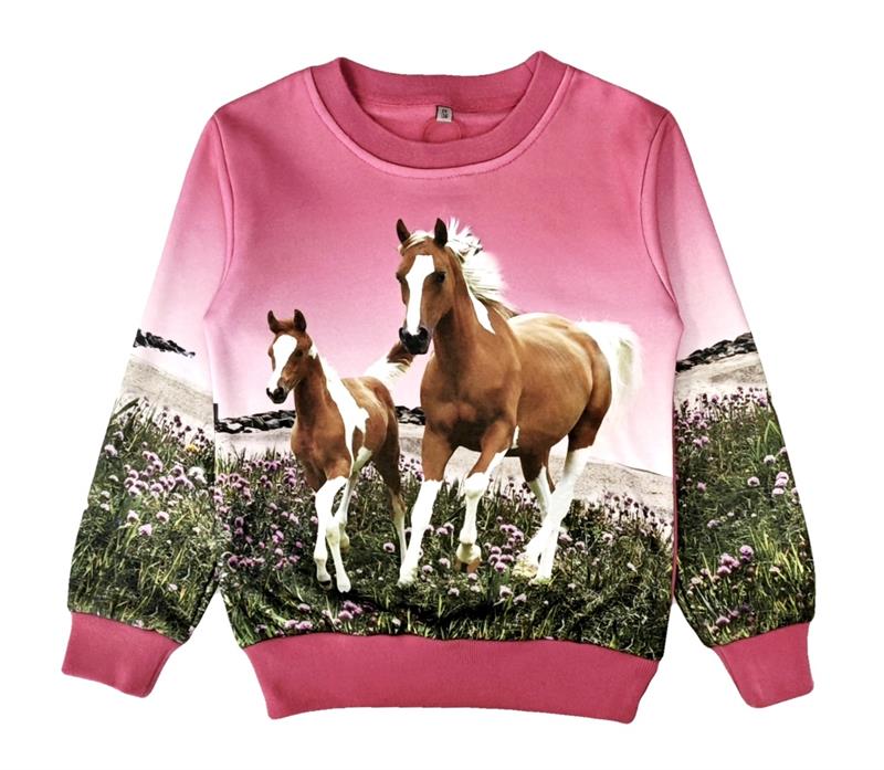 Roze trui met bont paard en veulen