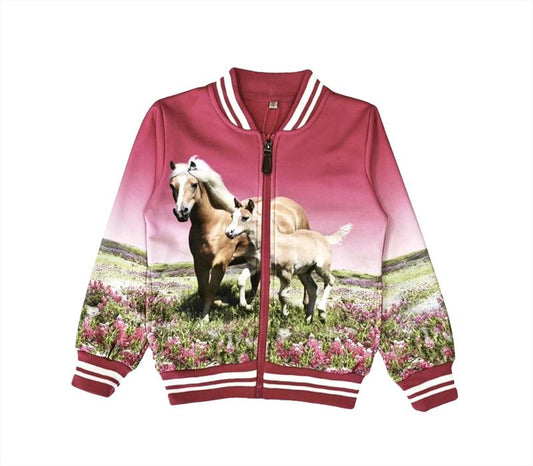 Roze vest met Haflinger en veulen zonder capuchon