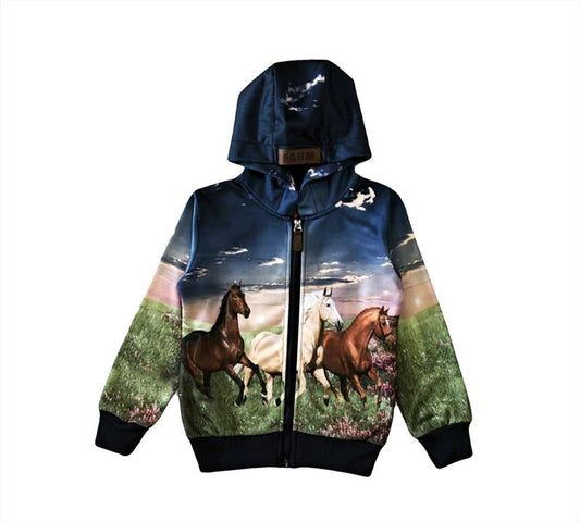 Donkerblauw vest met 3 paarden