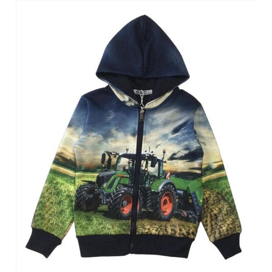 Donkerblauw vest met Fendt met balenpers