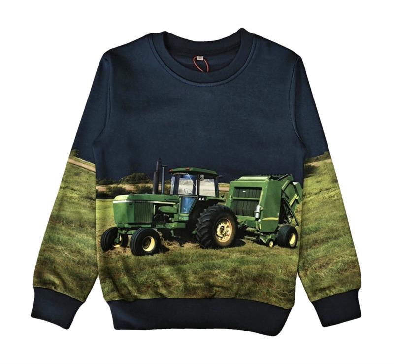 Donkerblauwe trui met tractor John Deere