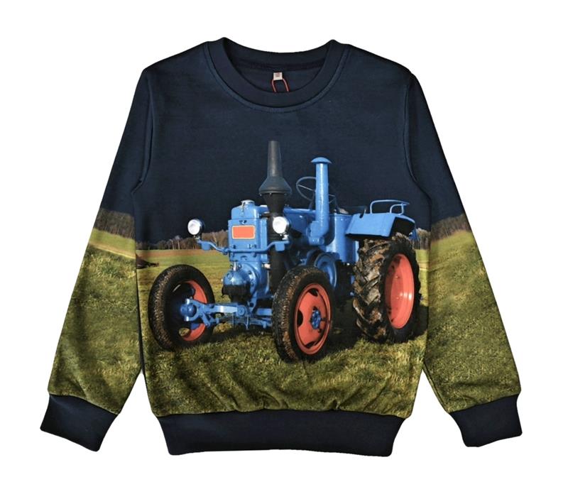Donkerblauwe trui met tractor Lanz Bulldog