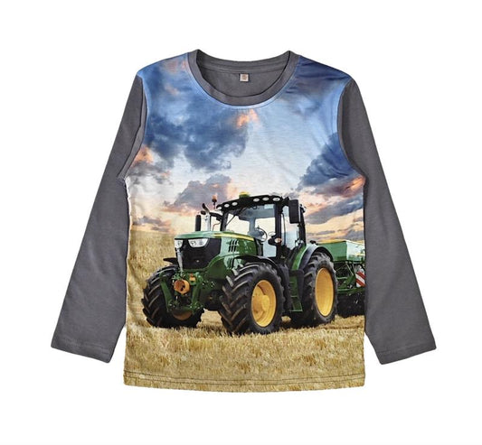 Donkergrijze Longsleeve Met John Deere tractor