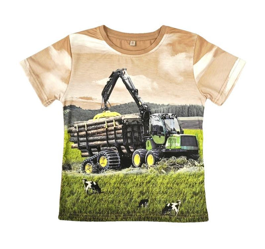 Beige shirt met John Deere en bomenwagen