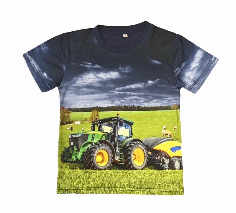 Blauw shirt met John Deere en pers Tractor