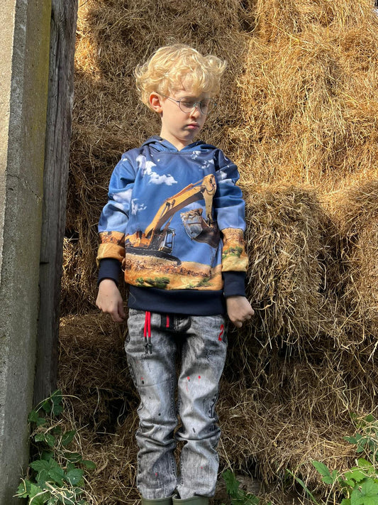 Dark blue Hoodie with crane