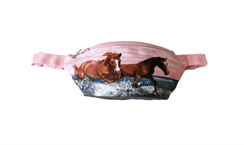 Leuk roze buiktasje met 2 paarden in zee