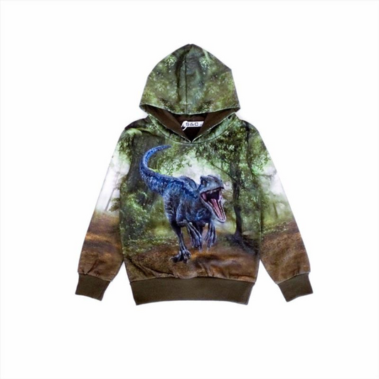 Groene hoodie met dinosaurus