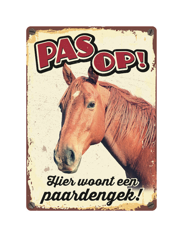 Bordje Hier woont een paardengek staand