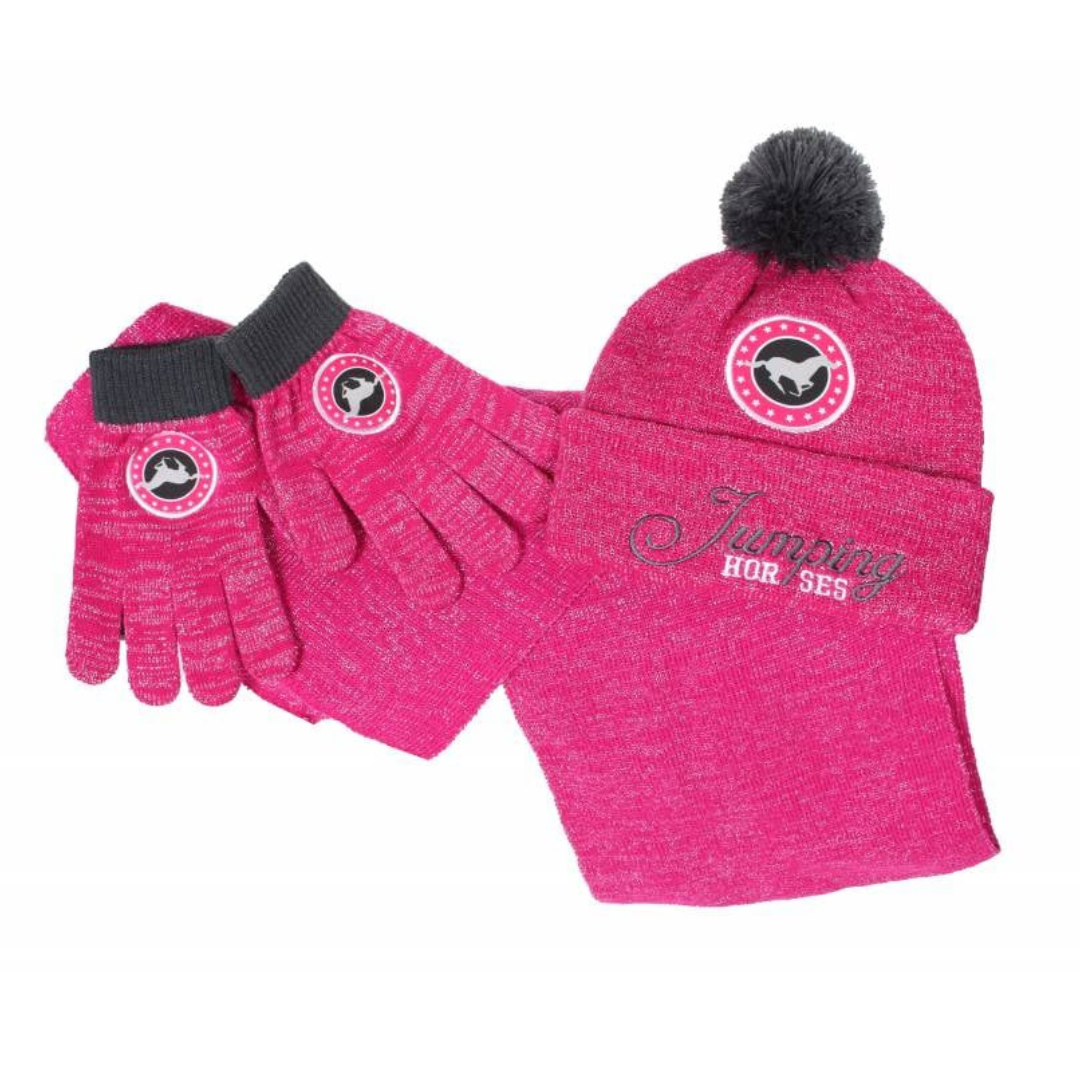 Red Horse Winter Set Jumping Horses Filles Rose 3 pièces