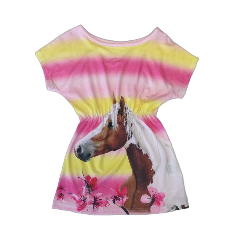 Paardenjurk roze met geel met bont paard