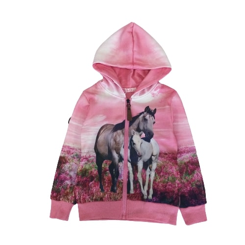 Pink cardigan with Horse and foal