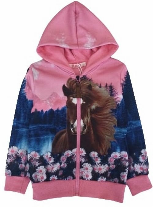 Pink cardigan with Horse with flowers