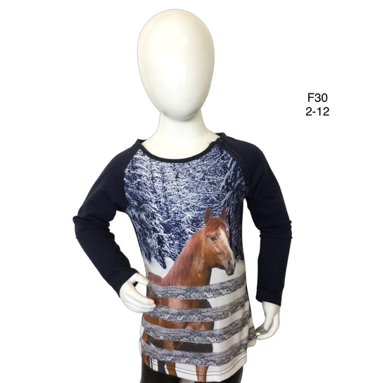 Longsleeve donkerblauw met bruin paard met rits