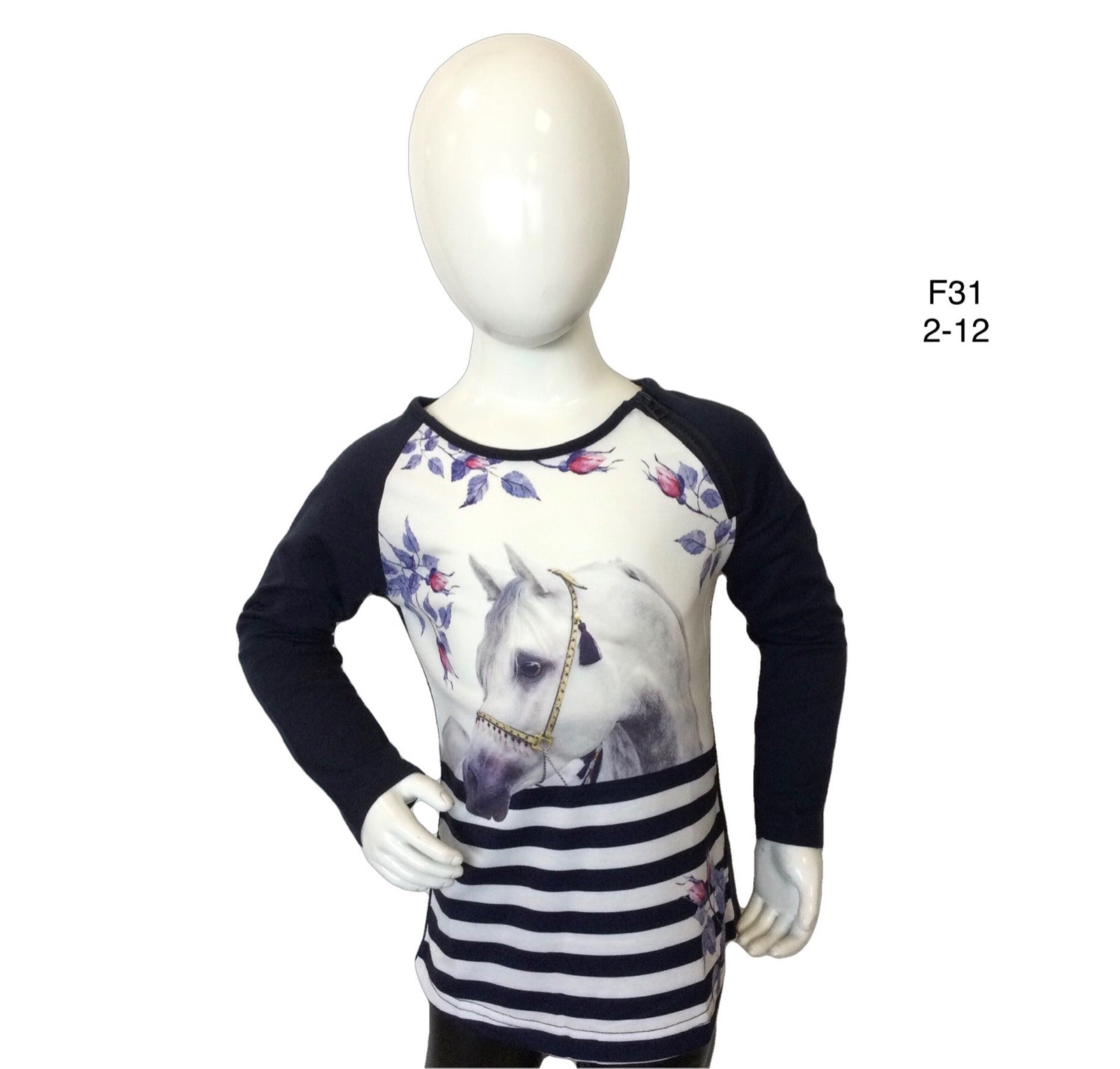 Longsleeve dark blue with white horse with zipper