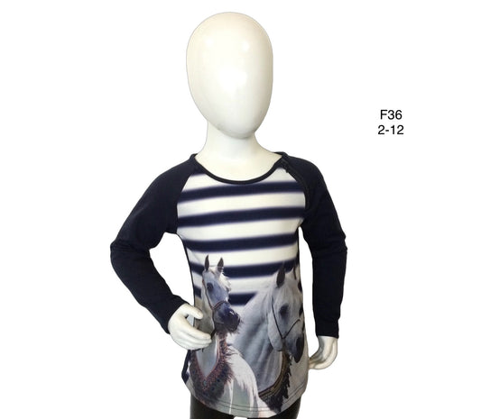 Longsleeve donkerblauw met 2 paarden met rits