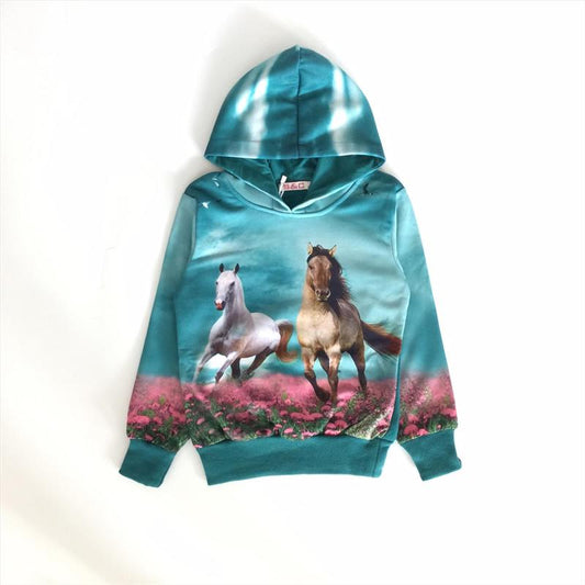 Hoodie Pferd blau mit 2 Pferden