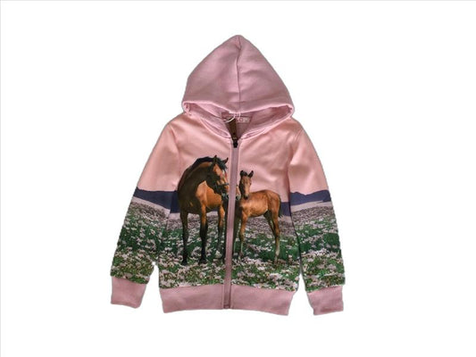 Pink cardigan with horses