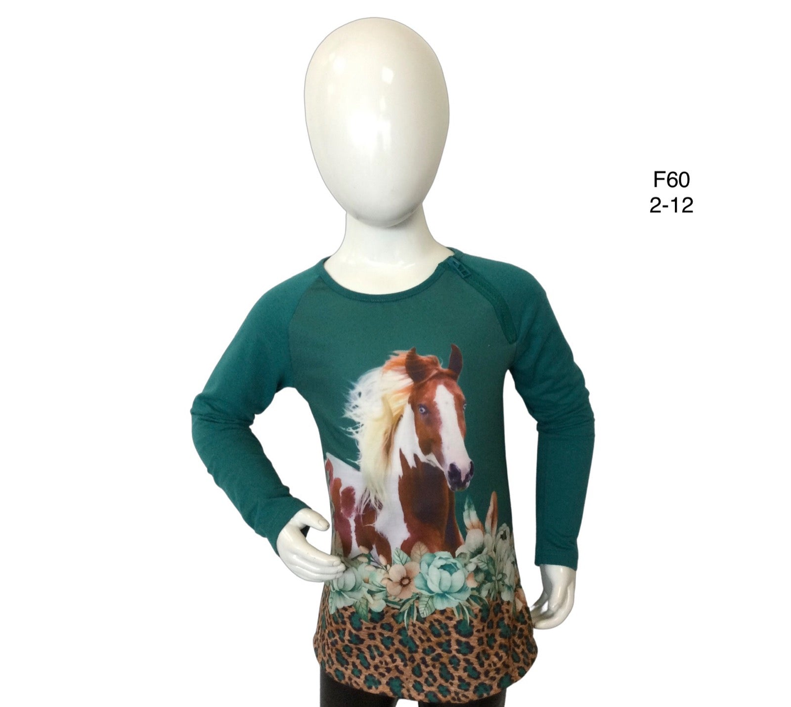 T-shirt à manches longues menthe avec cheval avec fermeture éclair
