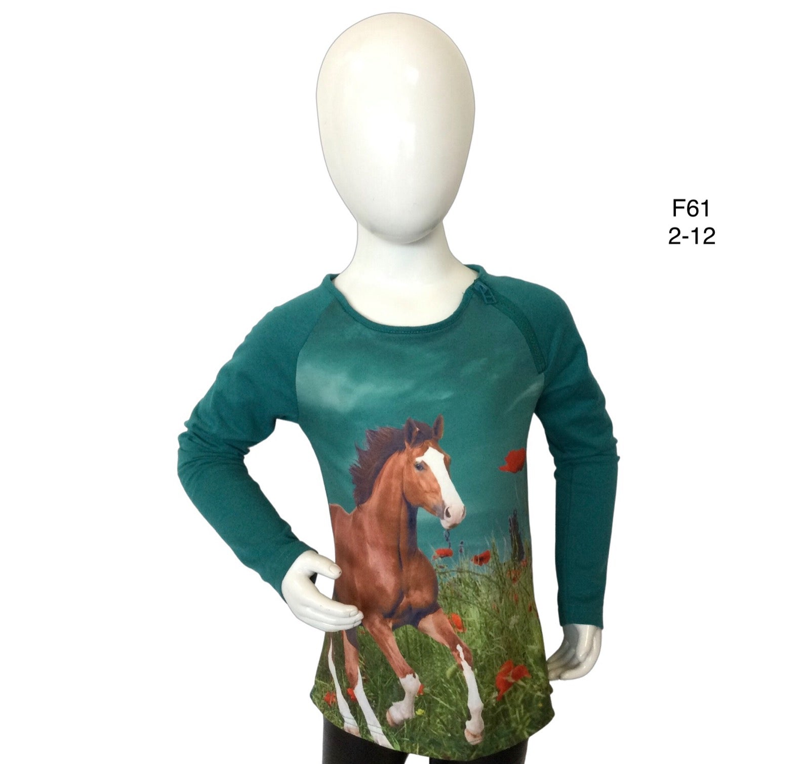 Longsleeve Mint with brown horse with zipper