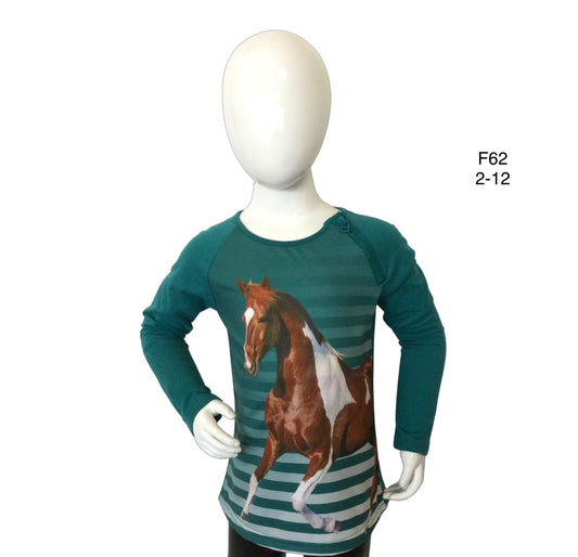 Longsleeve Mint met bont paard met rits