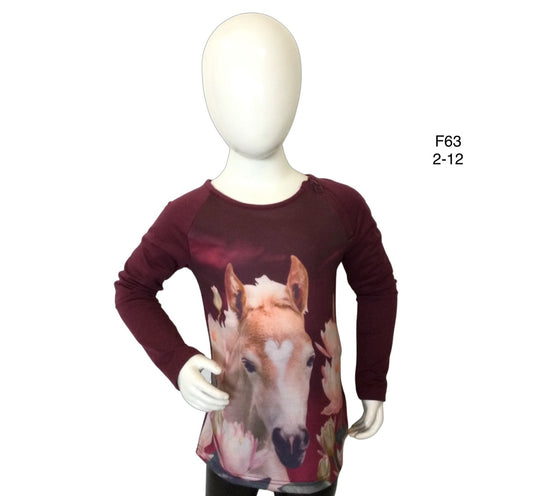 Longsleeve wine red with horse with zipper