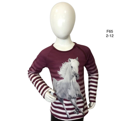 Longsleeve wijnrood met wit paard met rits