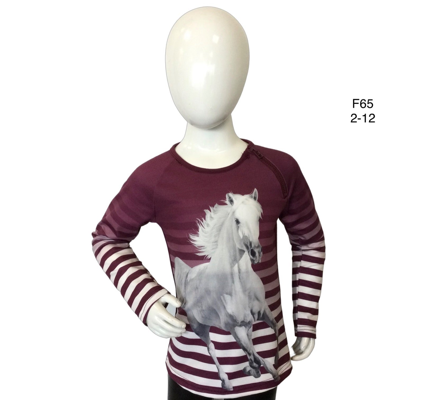 Longsleeve wine red with white horse with zipper