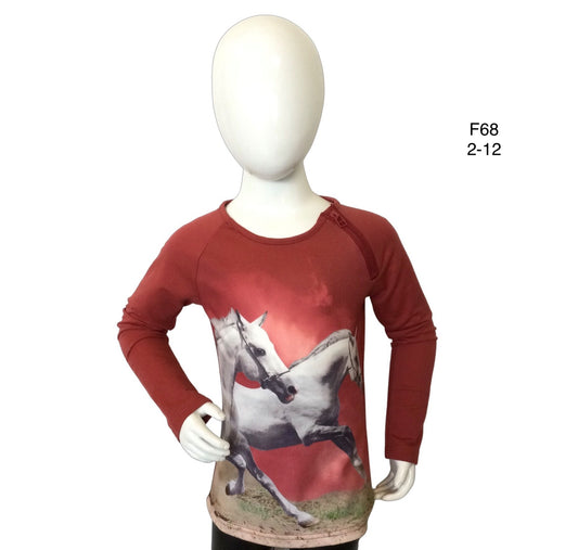 Longsleeve donkerrood met 2 paarden met rits