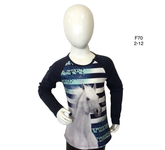 Longsleeve donkerblauw met paard met rits