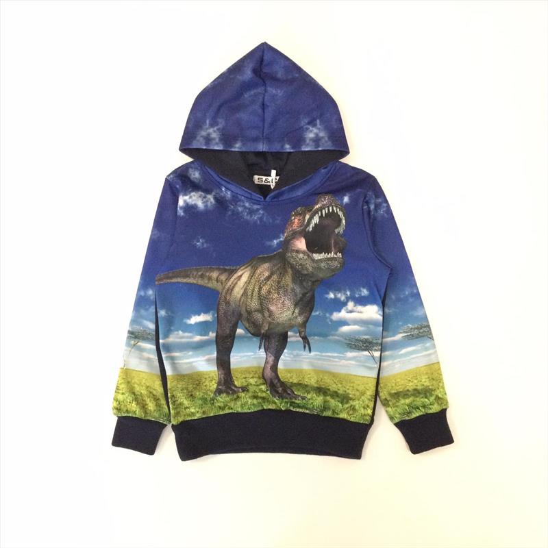 Blue hoodie with dinosaur Tyrannosaurus rex