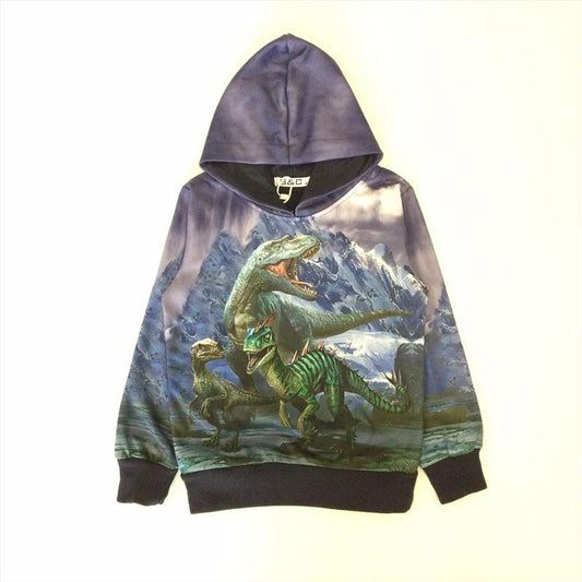 Sweat à capuche bleu multi-dinosaures