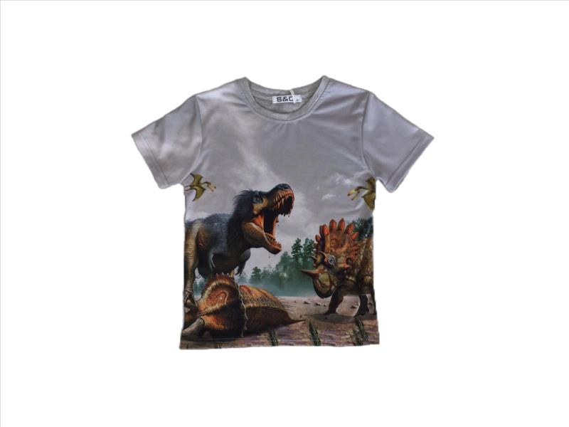 Gray shirt with several Dinosaurs