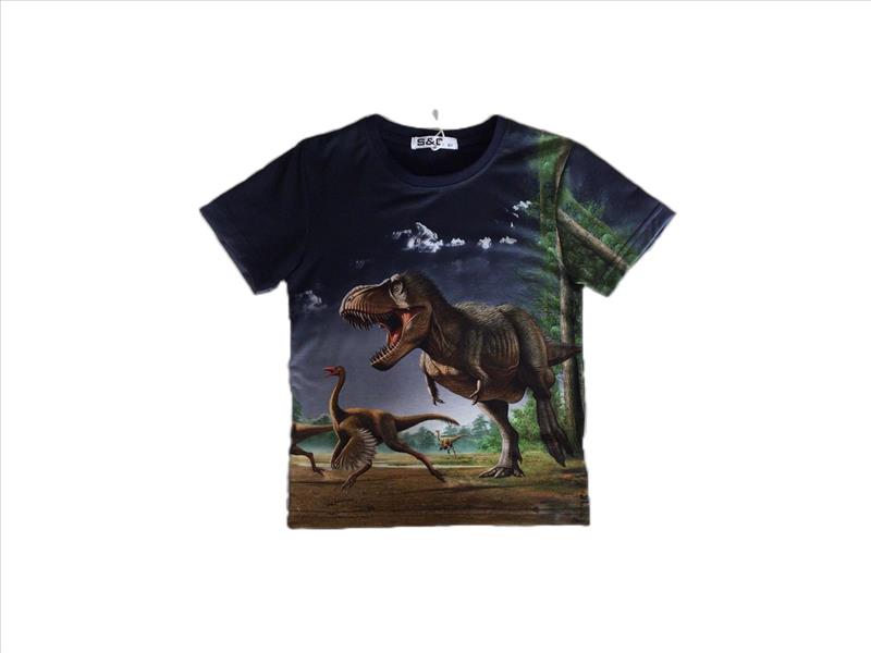 Blaues Shirt mit mehreren Dinosauriern