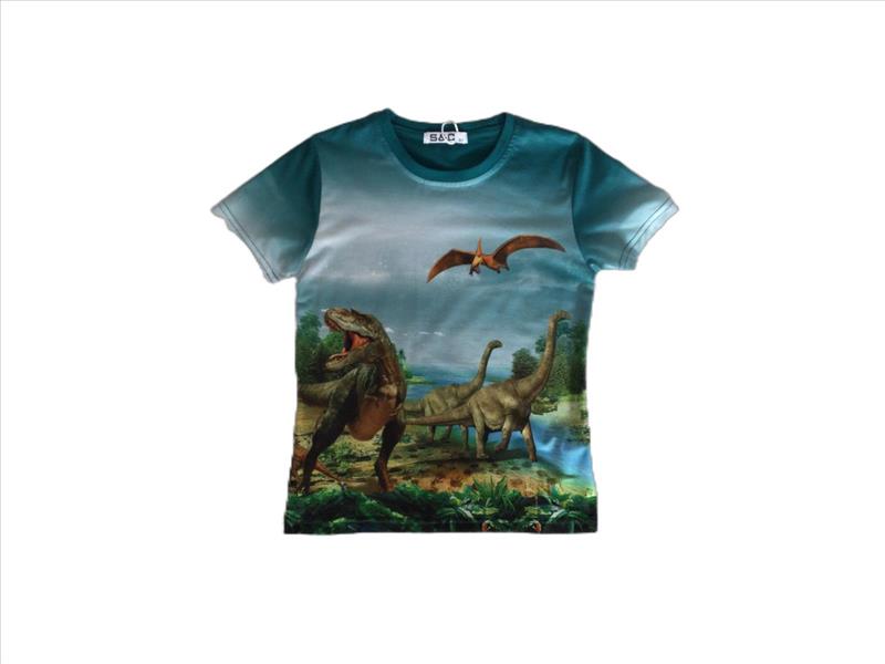Mint shirt with several Dinosaurs