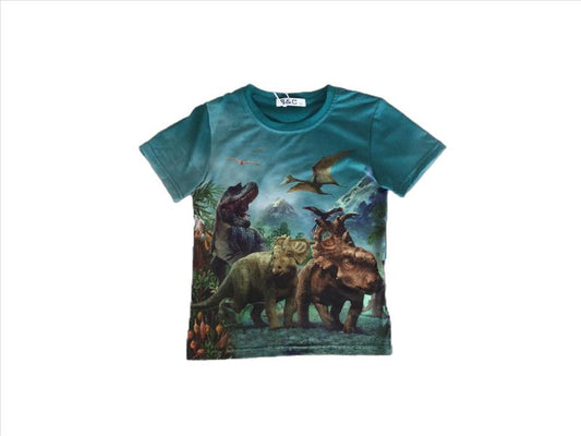 Blaues Shirt mit mehreren Dinosauriern