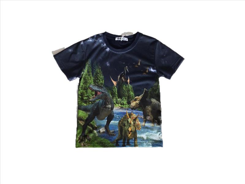 Blaues Shirt mit mehreren Dinosauriern