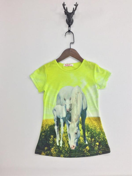 Yellow shirt with white horses