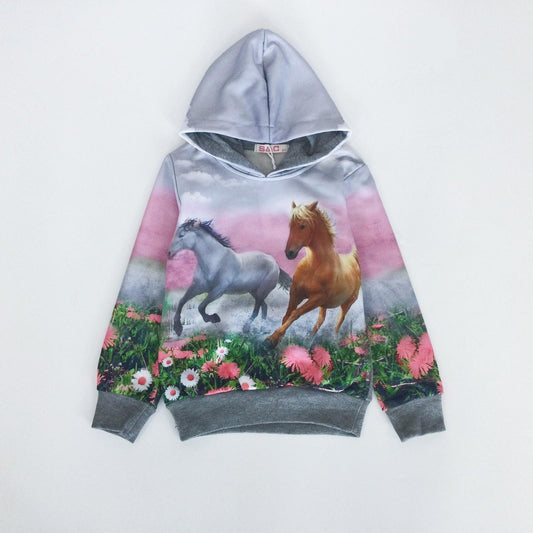 Hoodie paarden grijs