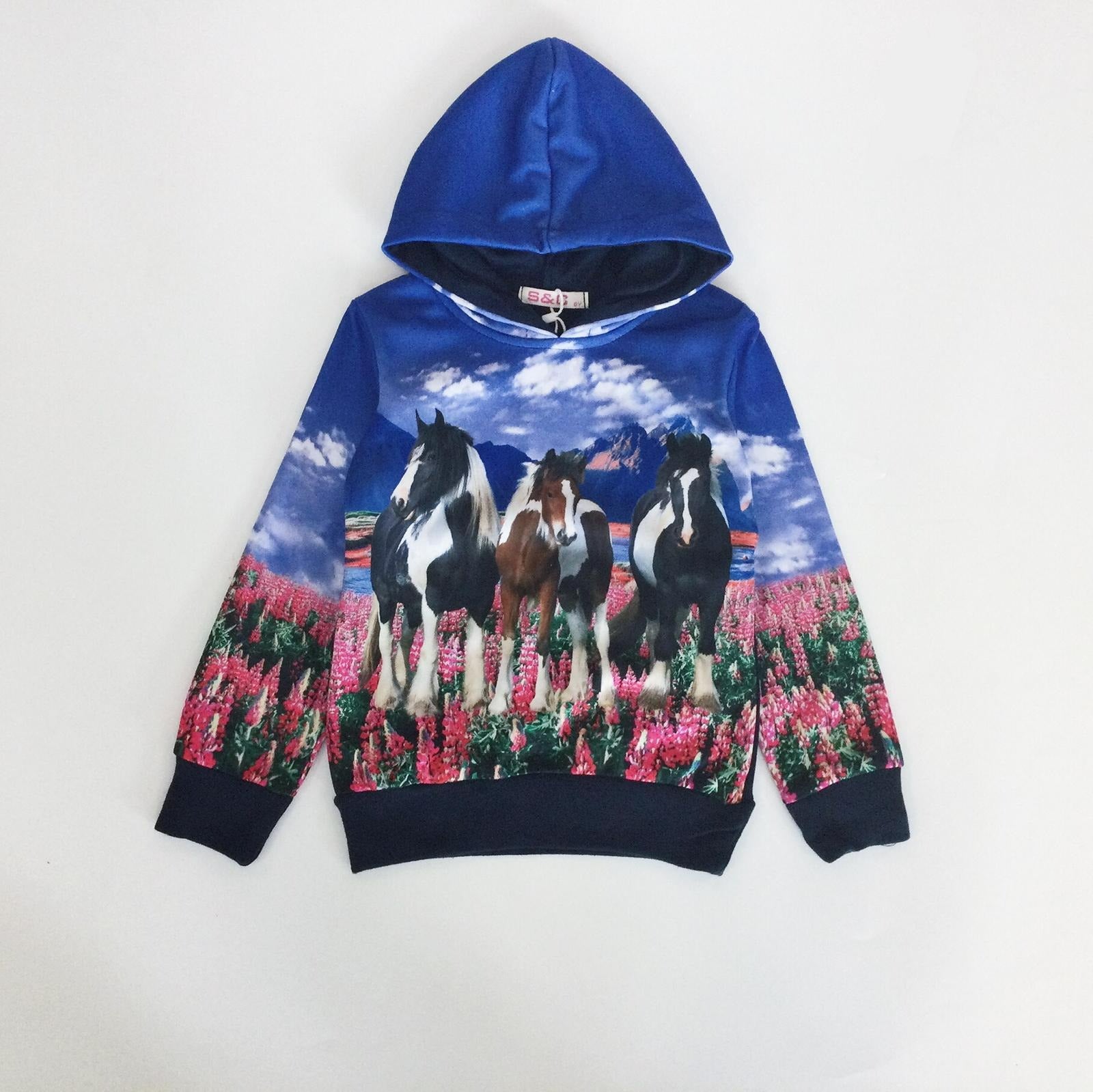Hoodie horses blue with 3 horses