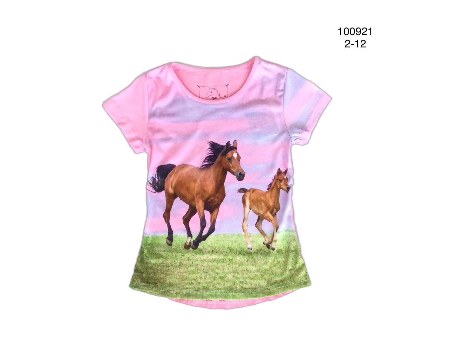 Chemise rose avec cheval et poulain