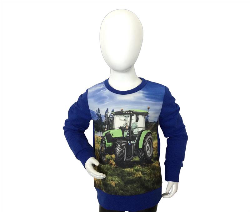 Pull bleu avec tracteur Deutz