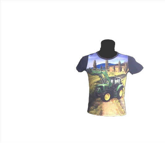 donkerblauw shirt met John Deere en voorlader